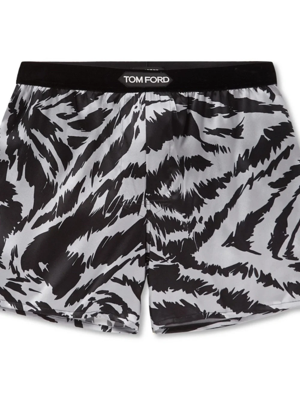 Tom Ford Gray Black Zebra Stretch Silk Logo Velvet Waistband Boxer Shorts